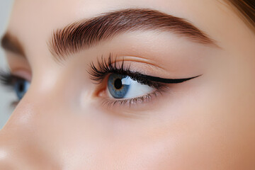 Close-Up Portrait of a Woman's Eye with Artistic Eyeliner and Long Lashes