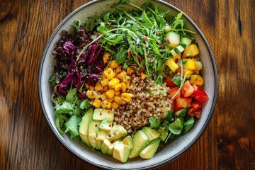 Aerial view of vegetable quinoa salad