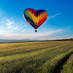 Fototapeta premium Romantik im Flug: Herz-Heißluftballon und strahlender Himmel