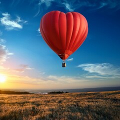 Obraz premium Liebevolle Reise: Zwei Menschen im Herz-Heißluftballon