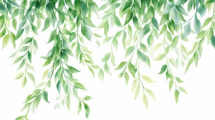 Fototapeta premium Hanging green leafy vines illustration. Willow. Illustration
