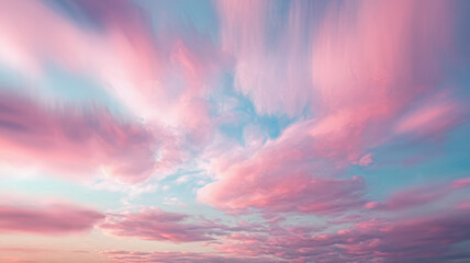 Obraz premium A breathtaking vista of pastel-colored clouds in shades of pink and blue, creating a serene and dreamy atmosphere.