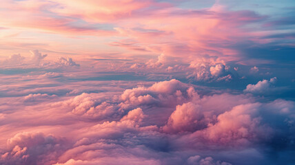 A breathtaking view of pink and purple clouds at sunset, creating a dreamy sky filled with soft textures and vibrant colors.