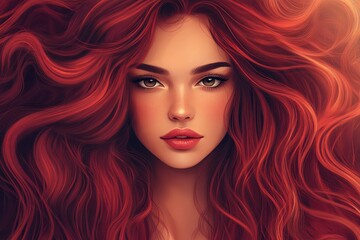 Obraz premium Attractive woman with long lustrous waves and a curly style