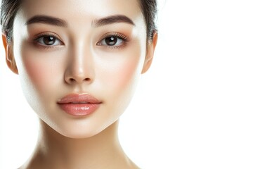 Fototapeta premium Attractive young Asian woman with clear skin against a white backdrop skincare beauty treatment and spa services