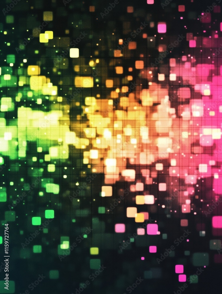 Leinwandbilder Colorful glowing mosaic with pixelated elements creating a vibrant abstract design for digital backgrounds and art. Generative AI