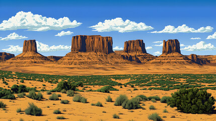 Majestic Monument Valley buttes under a vibrant blue sky, showcasing the beauty of the American Southwest desert landscape.