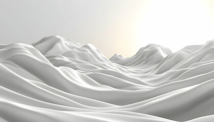 Abstract grayscale landscape of undulating white fabric, resembling serene mountains under a soft light. Perfect for minimalist design, website backgrounds, or meditation themes.