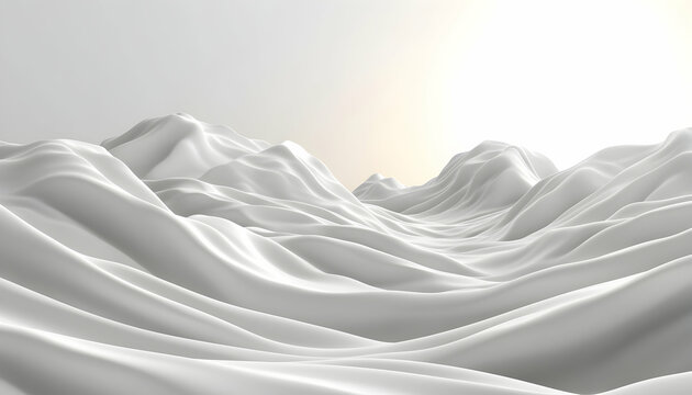Abstract grayscale landscape of undulating white fabric, resembling serene mountains under a soft light. Perfect for minimalist design, website backgrounds, or meditation themes.