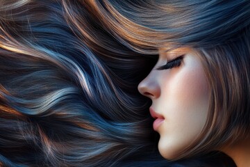 Obraz premium Brunette beauty with healthy long locks Hairstyling and care