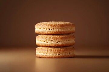 Sweet tea biscuits stacked neatly on a wooden surface. Golden brown and crisp, perfect for afternoon tea or snack time.