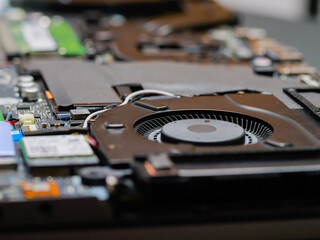 Repearing Laptop ventilation cooling system. The inside of the laptop.