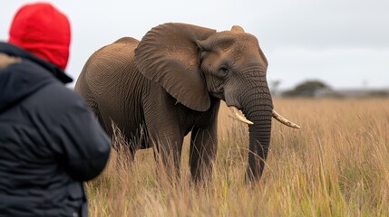 Fototapeta premium Observing a majestic elephant in the grasslands of africa wildlife photography natural environment close-up view