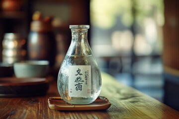 Chilled sake in a glass bottle