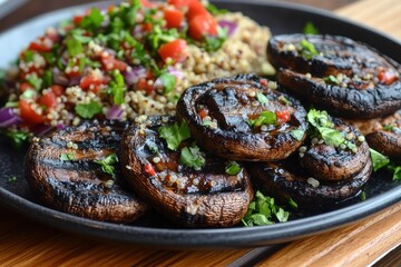 Grilled marinated Portobello mushrooms with quinoa salad