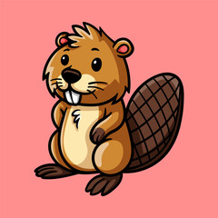 fun beaver cartoon character isolated colored drawing line art style sketch classic vintage design illustration
