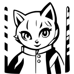 Cat with Curious Expression - Watchful Pet Vector