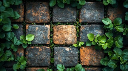 Stone Pavement With Lush Green Foliage Growth