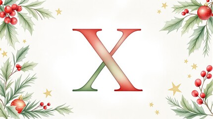 Festive holiday monogram design with red and green letter x in christmas theme