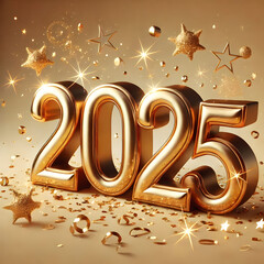 Luxurious Gold 2025 Numbers Surrounded by Stars background