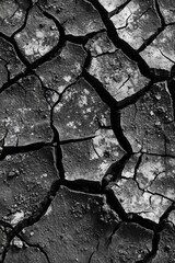 Cracked earth reveals parched soil caused by severe drought and lack of water in an affected region