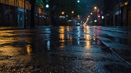 highway road trip,Wet asphalt reflecting city lights during a rainy night

