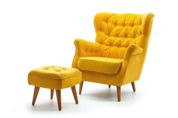 Modern yellow armchair and matching small chair in textile series.