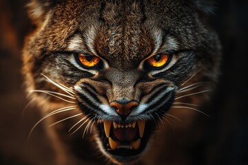Fototapeta premium Intense closeup portrait of mountain lion with sharp eyes