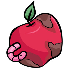 worm infested rotten apple with brown spot handdrawn doodle sketch handdrawn doodle