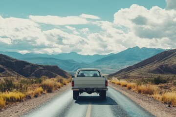 Pickup truck on winding mountain road