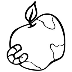 worm infested rotten apple with brown spot handdrawn doodle sketch handdrawn doodle