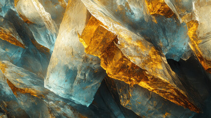 A stunning abstract texture of crystalline stone layers, golden and amber hues blending seamlessly...