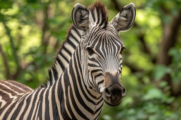 Fototapeta premium Dramatic closeup of zebra with detailed stripes and fur