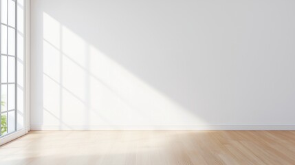 Minimalist White Room With Plaster Decor And Natural Light From Large Windows, Featuring Clean Wood Flooring And Subtle Shadows, Ideal For Modern Interior Design Concepts And Bright Spaces