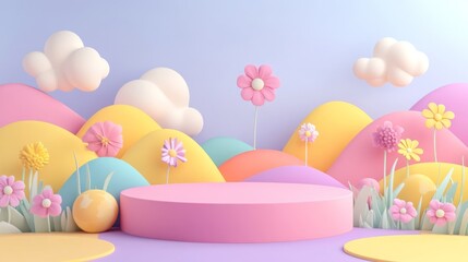 Modern 3d render baby podium abstract scene. Empty stage minimalistic boho design background. Stand product showcase.