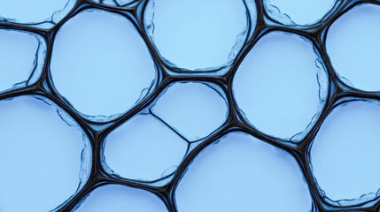 Abstract close-up of interconnected bubble structures creating a mesmerizing pattern in shades of blue and black
