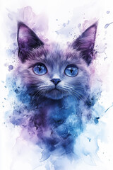 Fototapeta premium Abstract portrait of a cat in blue and purple colors