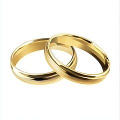 Golden wedding rings overlapping on a white background