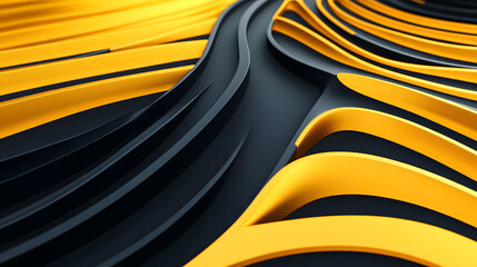 
3d rendering of Yellow and black abstract geometric background. Scene for advertising, technology, showcase, banner, game, sport, cosmetic, business, metaverse. Sci-Fi Illustration. Product display

