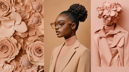 Color of the year 2025 Mocha Mousse. Mood fashion collage. Trendy aesthetic concept. Light brown coffee moodboard.