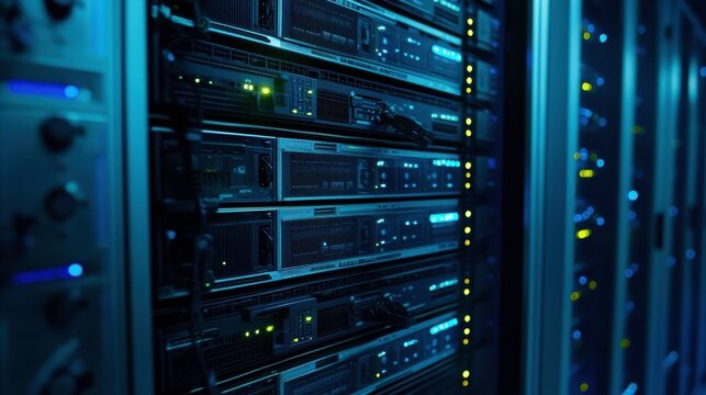 Servers in Digital Technology with Dim Lighting