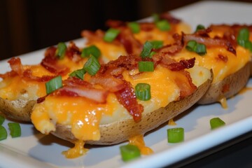 Warm potato with bacon scallions and cheese
