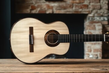 Fototapeta premium Wooden backdrop with acoustic guitar