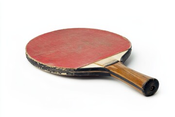 Worn table tennis paddles on a white background with an old ball