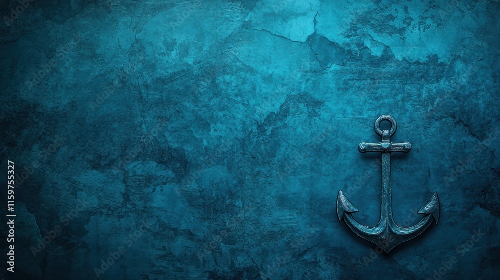 Poster Nautical anchor resting against a textured blue background with ample space for text and design elements. Generative AI