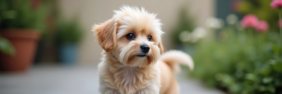 Adorable Lowchen puppy with a sweet face and fluffy fur perfect for dog lovers and pet-themed projects capturing the innocence and charm of a young companion animal