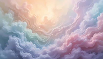 Obraz premium A stunning and tranquil abstract wallpaper featuring a harmonious blend of soft, fluid waves of colors, soothing palette, harmonious blend, calming atmosphere, artistic background, serene aesthetics, 