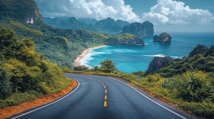 Scenic Coastal Road Winding Through Lush Tropical Landscape