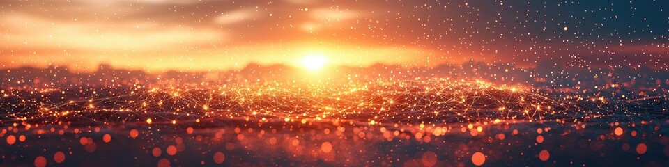 Obraz premium A stunning sunset over a shimmering landscape, creating a serene and magical atmosphere.