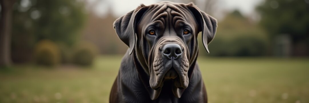Majestic Neapolitan Mastiff Portrait A Powerful and Loyal Breed Close Up with Intense Brown Eyes Perfect for Dog Lovers and Home Decor